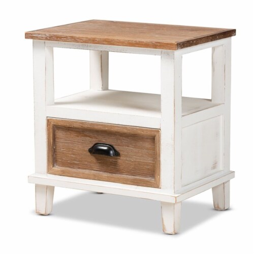 Bowery Hill White And Oak Brown Finished Wood Drawer Nightstand