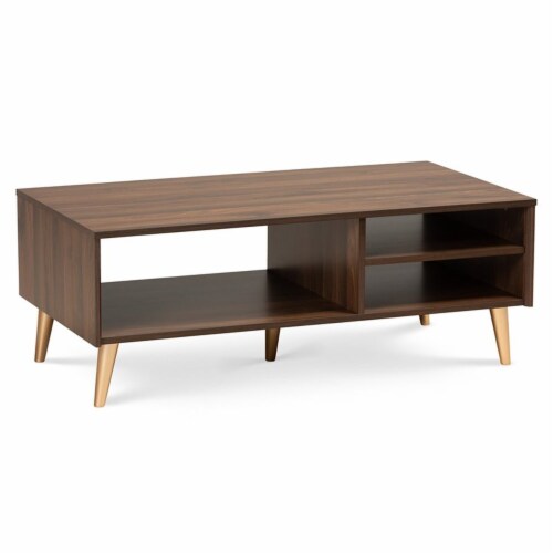 Bowery Hill Walnut Brown And Gold Finished Wood Coffee Table Smith