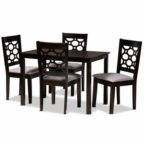 Bowery Hill Grey Upholstered And Brown Finished Wood Piece Dining Set