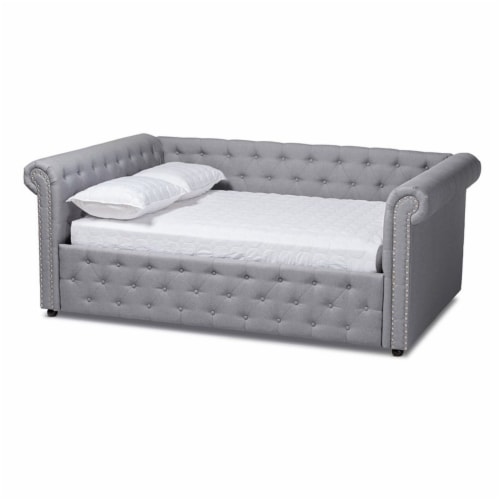 Bowery Hill Mid Century Fabric Wood Tufted Queen Daybed In Gray Kroger