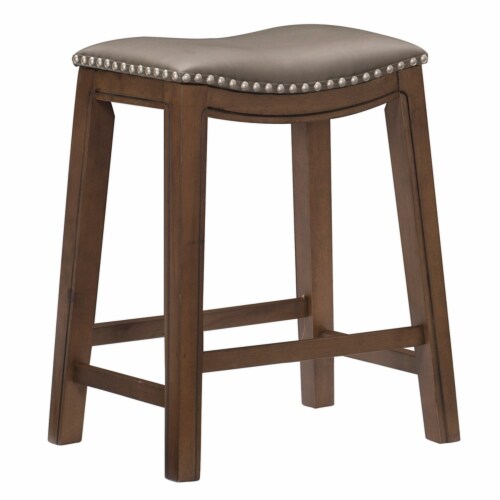 Pemberly Row Faux Leather Saddle Counter Stool In Gray Ralphs