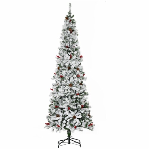 Snow Artificial Christmas Tree W Tip Pine Cone Red Berry