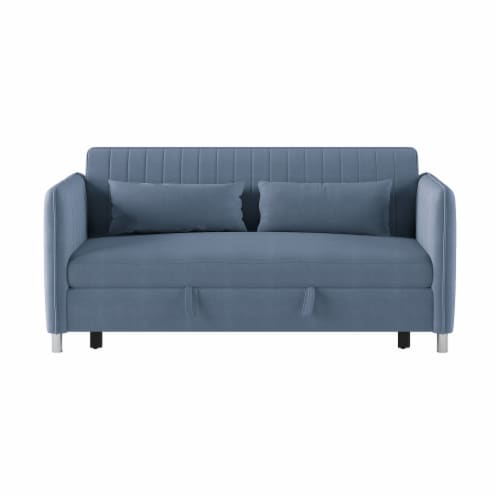 In Blue Velvet Upholstered Seater Convertible Studio Sofa With