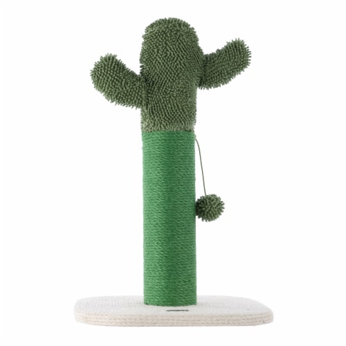 Pecos Modern Jute Cactus Cat Scratching Post With Fuzzy Toy Green