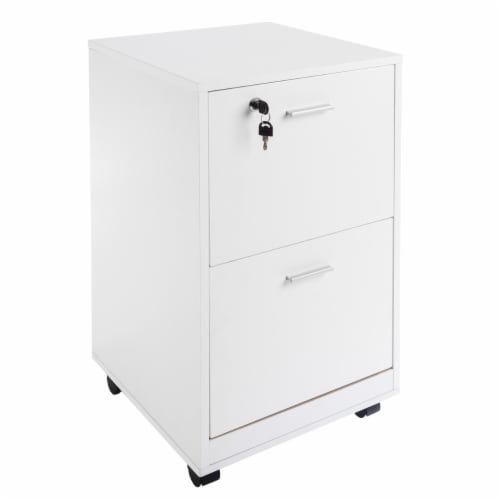 Lavish Home White Locking File Cabinet Drawer Rolling Storage Deep