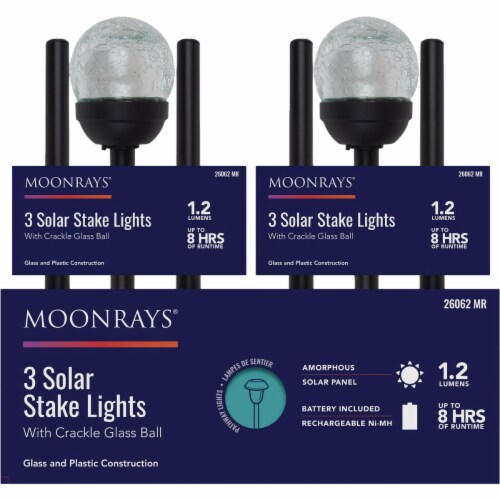 Moonrays Crackle Glass Ball Solar Stake Light 3 Pack 26062 Pack Of 12