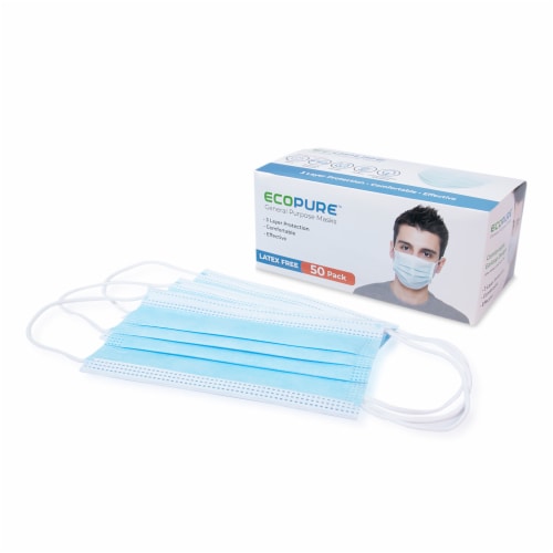 EcoPure Sanitary Face Masks Disposable 3 Ply Layer Breathable