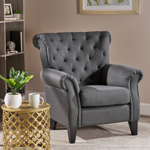 Solvang Tufted Club Chair Dark Grey Fabric Unit Foods Co