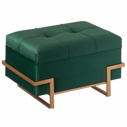 Rectangle Velvet Storage Ottoman Stool Box With Abstract Golden Legs