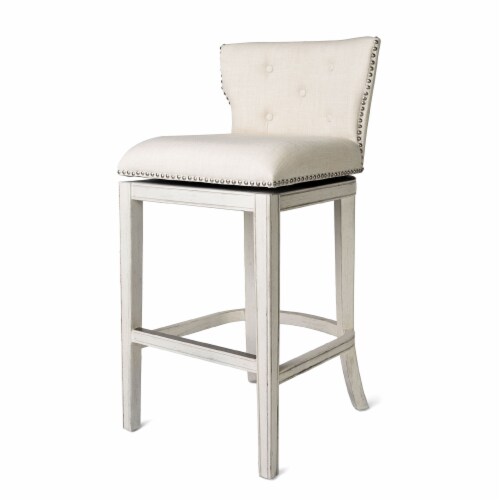 Maven Lane Hugo Tufted Swivel Kitchen Bar Height Stool H White Oak