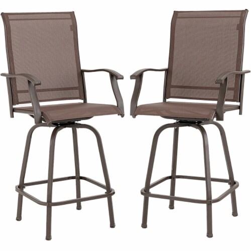 Pcs Patio Swivel Bar Stools Chairs Rotation Barstool Armrest Brown