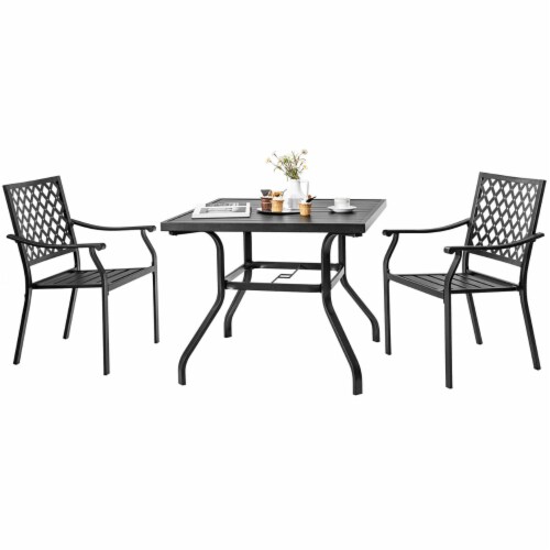 Gymax 3PCS Patio Dining Set Stackable Chairs Armrest Table W Umbrella