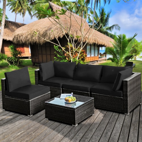 Gymax Pcs Rattan Patio Conversation Set Sofa Furniture Set W Black