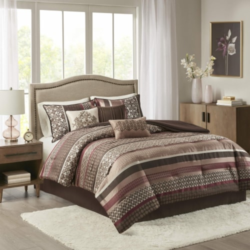 Madison Park Princeton 7 Piece Comforter Set California King Red