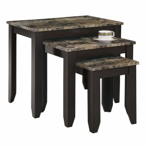 Pemberly Row Piece Faux Marble Top Nesting Table Set In Cappuccino