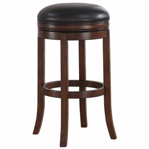 Bowery Hill Traditional Wood Bonded Leather Backless Bar Stool In