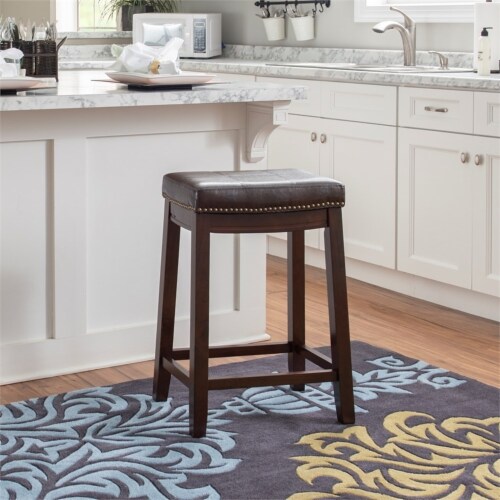 Riverbay Furniture Transitional Wood Faux Leather Counter Stool In