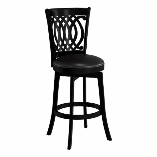 Bowery Hill Traditional Wood Faux Leather Swivel Bar Stool In Black