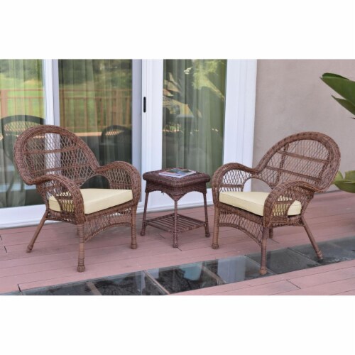 Jeco W Ces Santa Maria Honey Wicker Chair Set Ivory Cushions