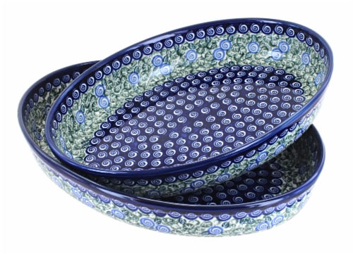 Blue Rose Polish Pottery Seaside Swirl Oval Baker Set 1 Kroger