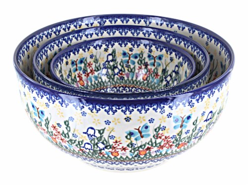 Blue Rose Polish Pottery Garden Of Eden 3 PC Mixing Bowl Set 1 Kroger