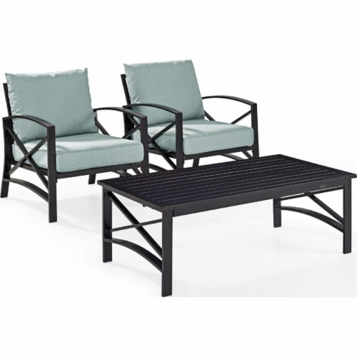 Kaplan 3 Pc Outdoor Seating Set With Mist Cushion Two Outdoor Chairs