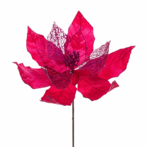 Vickerman QG227913 11 In Glittr Mesh Poinsettia Spray Hot Pink 6