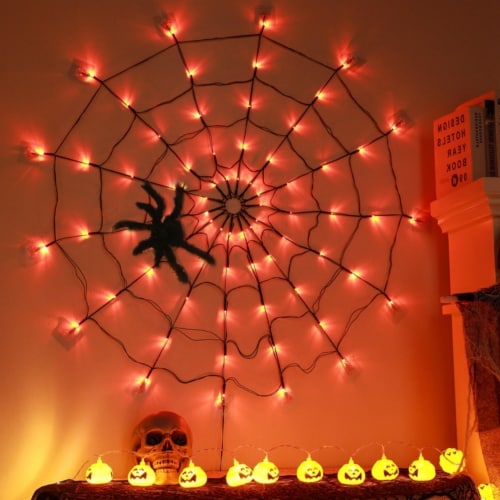 Ft Spider Web Light With Hairy Spider Led Battery Powered Remote