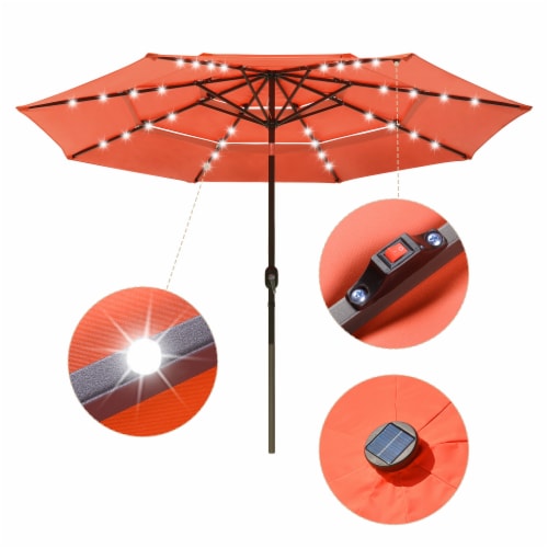 Yescom Ft Tier Patio Umbrella With Solar Powered Led Crank Tilt