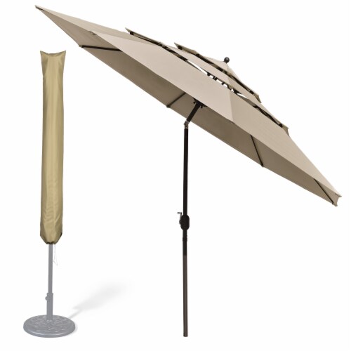 Ft Tier Patio Umbrella With Protective Cover Crank Push To Tilt