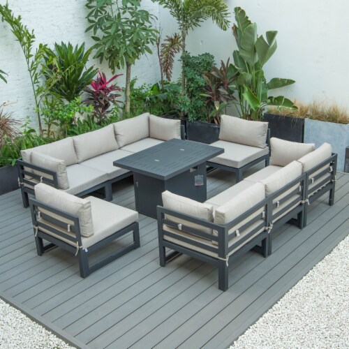 Leisuremod Chelsea Piece Patio Sectional With Fire Pit Table Black