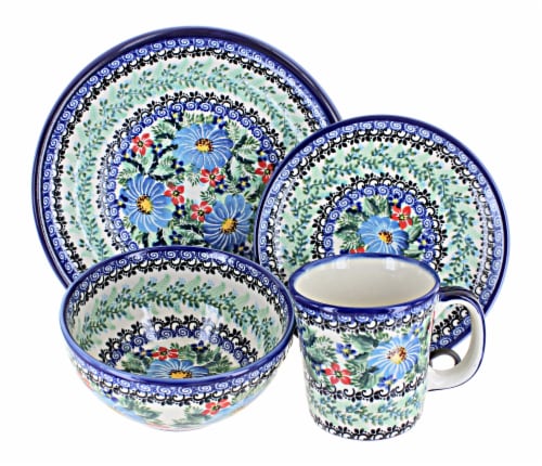 Blue Rose Polish Pottery Blue Buttercup 16 Piece Dinnerware Set 4 Kroger