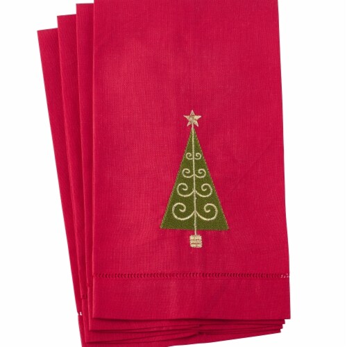 Saro Lifestyle X In Embroidered Christmas Tree Hemstitched Linen