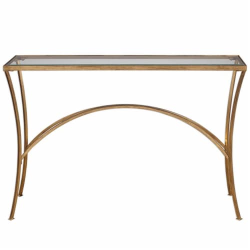 Uttermost Alayna Contemporary Metal And Glass Top Console Table In Gold