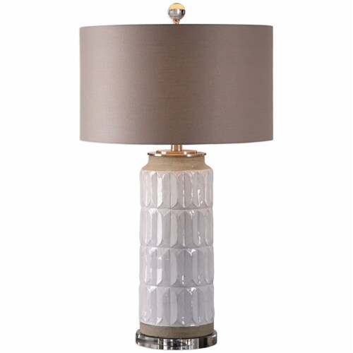 Uttermost Athilda Steel Ceramic And Fabric Table Lamp In White Gloss