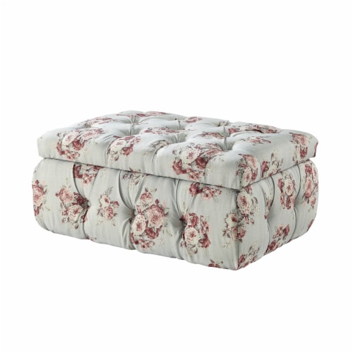 Rustic Manor Tremblay Linen Button Tufted Storage Ottoman Manor Floral