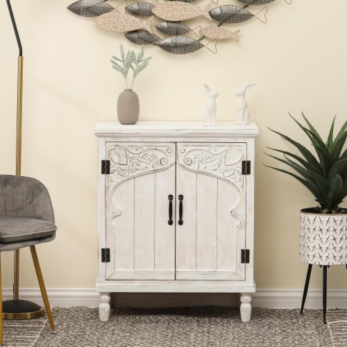 Luxenhome Farmhouse White Wood Door Accent Storage Cabinet Kroger