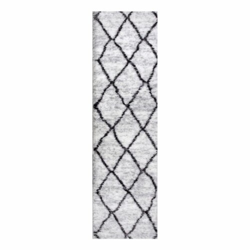 595835 Ardita Soft Shag Trellis Modern Gray Charcoal Area Rug Runner 2