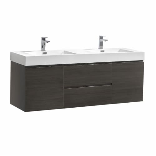 Fresca Valencia Gray Oak Wall Hung Double Sink Modern Bathroom