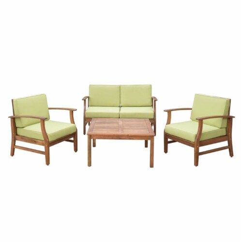 Noble House Perla Piece Outdoor Acacia Wood Conversation Set In Green