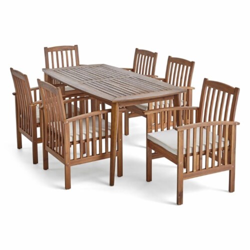 Noble House Casa Piece Outdoor Acacia Wood Dining Set In Teak And