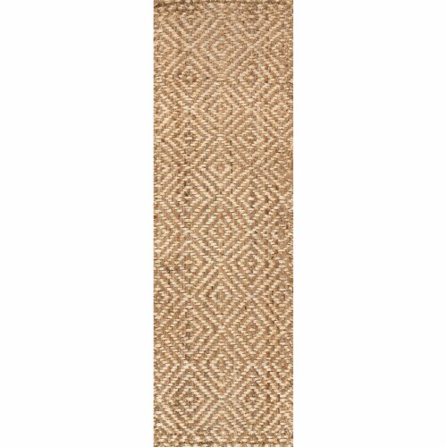 Hira Hand Woven Diamond Chunky Jute Natural Runner Rug 2 2 X 8