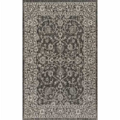 Palazzo Vine And Border Textured Weave Black Gray Indoor Outdoor Area