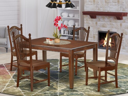 East West Furniture Dudley 5 Piece Dining Set With Wood Seat In