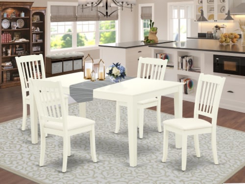 5Pc Dining Set Table Four Vertical Slatted Linen Seat Chairs Linen