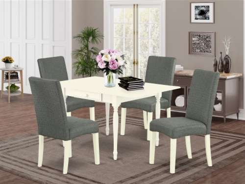 Pc Dinette Sets Table Chairs With Gray Linen Fabric Linen White