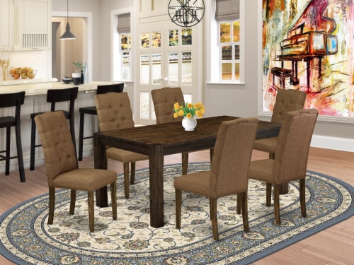 East West Furniture Lismore 7 Piece Wood Dining Set In Jacobean Brown