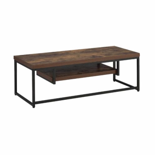 Wood And Metal Tv Stand With One Shelf Weathered Oak Brown And Black