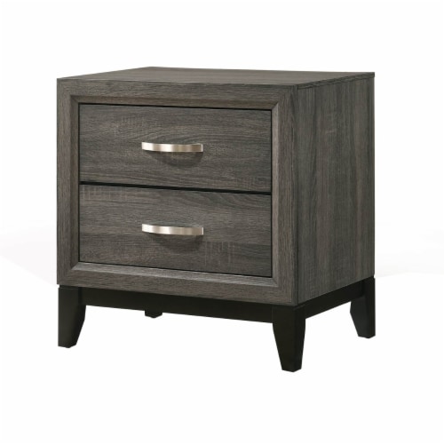 Two Drawer Nightstand With Tapered Feet Weathered Gray Saltoro