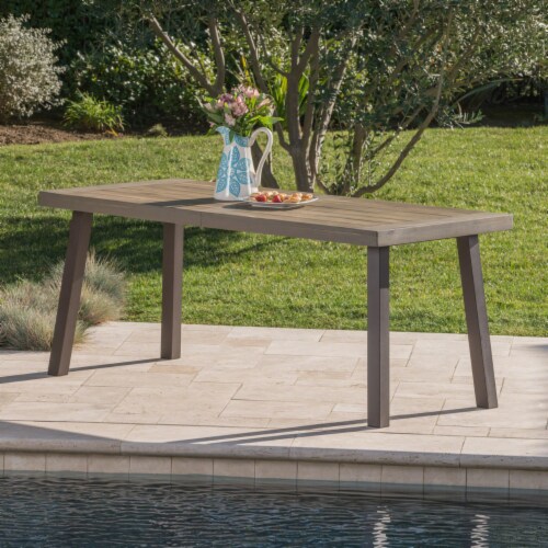 Mika Outdoor Finished Acacia Wood Dining Table With Metal Legs Gray